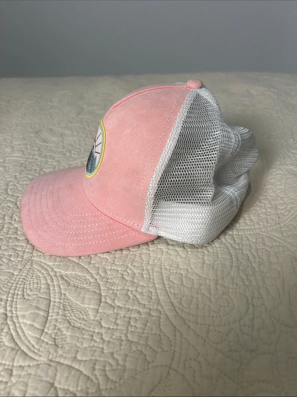 pistil Pink Mesh Trucker Hat with Mountain Sunrise Patch